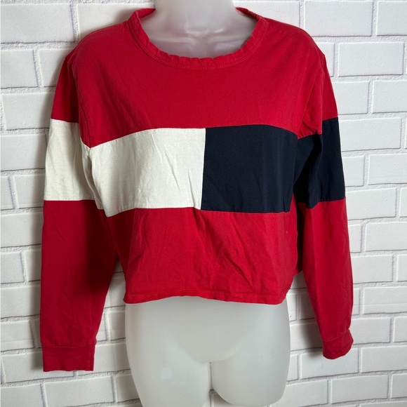 Gaze Red, White, and Navy Block long sleeve Sweatshirt top  / size S - Picture 2 of 11